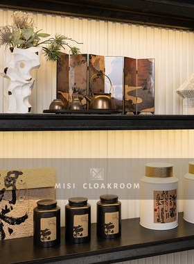 新中式样板间软装饰品茶具套装展厅装饰马口铁茶叶罐客厅茶室摆件