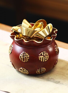 宽和聚宝盆纯黄铜家用玄关门厅零钱罐吉祥摆件开业礼品工艺装饰品