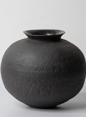 新中式侘寂风创意手工黑色陶瓷罐花瓶花器摆件中古风民宿酒店饰品