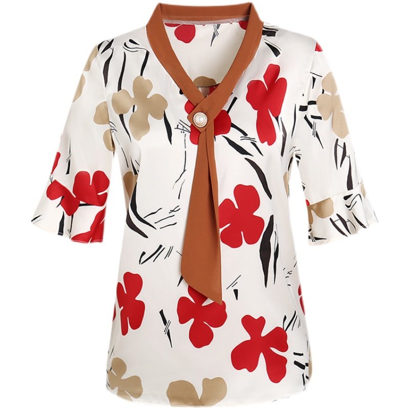 中年妈妈夏装短袖洋气上衣2023新款中老年女夏季雪纺t恤小衫套装,淘宝优惠券,粉丝福利购,淘宝优惠卷