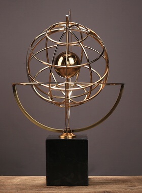 轻奢地球仪金属摆件欧式办公室饰品客厅样板房玄关酒柜书房摆设
