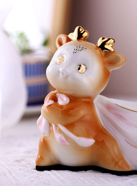 陶瓷小鹿轻奢客厅家居装饰品玄关进门口钥匙收纳摆件家用收纳盒