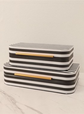 北欧简约黑白条纹收纳盒样板房客厅茶几书房玄关卧室家居装饰品