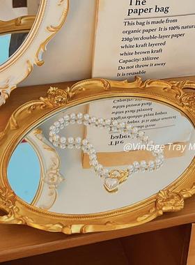 法式复古镜子托盘ins风客厅摆件首饰展示收纳盘网红装饰拍照道具