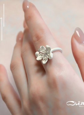 cheng 露水桃花开口戒指 原创设计925银戒指可调节气质浪漫