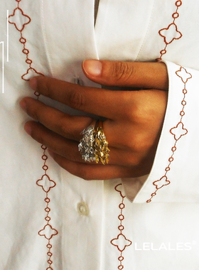 LELALES桑丘 小众设计师 雨松满圈白钻戒指情侣 董洁同款