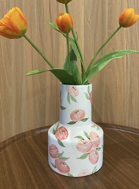 日式高级手绘陶瓷花瓶复古釉下彩插花花器陶艺民宿摆件中古风礼物