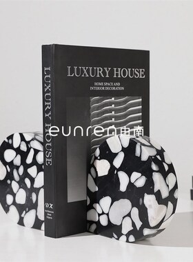 新中式简约黑白格水磨石书档摆件客厅电视柜室内书房摆设软装饰品