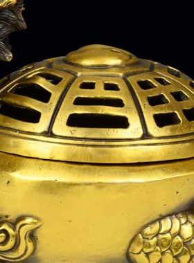 黄铜开盖八卦龙龟摆件招财檀香香炉家居铜香熏炉