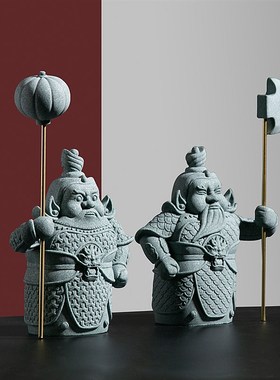 新中式护宅门神哼哈二将摆件客厅门口玄关电视柜书房家居装饰品