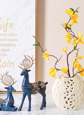 新中式招财鹿摆件客厅电视柜家居装饰玄关博古架摆设花瓶工艺水晶