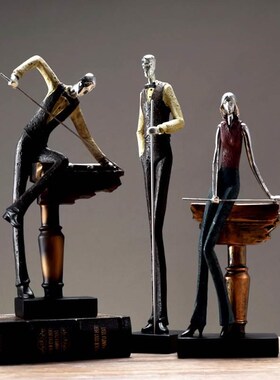 欧式复古打台球人物摆件家居书房玄关酒柜咖啡厅台球会所装饰摆设