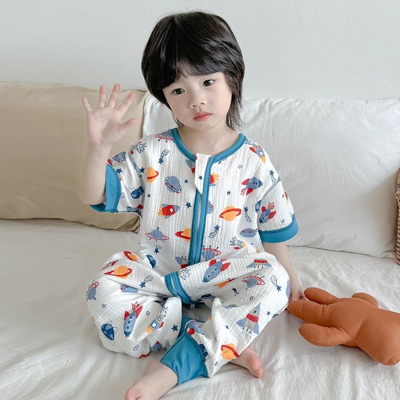 婴儿睡袋夏季儿童薄款短袖纱布空调防踢被夏天男童女宝宝连体睡衣,淘宝优惠券,粉丝福利购,淘宝优惠卷