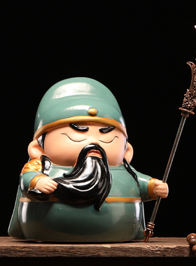 陶瓷关公人物神像汽车摆件招财工艺品武圣关羽家居办公茶室装饰品