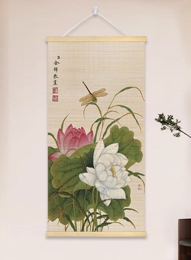 竹帘片挂画鸟图新客厅入户竹艺画书房茶室背景墙装饰竹挂画
