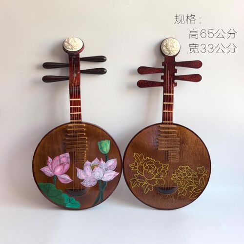 仿真复古月琴舞台表演古风摄影布景仿螺钿手绘复古饰 - 图2
