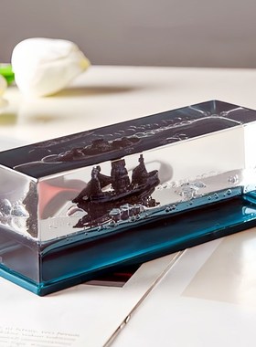 泰坦尼克号流体漂流瓶电脑桌摆件高级感小众瓶中船装饰品毕业礼物