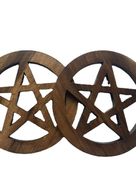 木制五芒星木雕摆件女巫木垫子摆件礼物装饰品水杯垫子隔热垫子