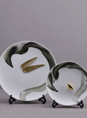 新中式陶瓷装饰水墨盘摆件餐厅桌面装饰品客厅电视柜玄关看盘摆设