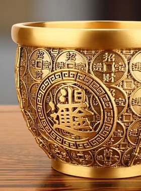 黄铜聚宝盆摆件招财进宝日进斗金铜缸客厅办公室装饰开业乔迁礼品
