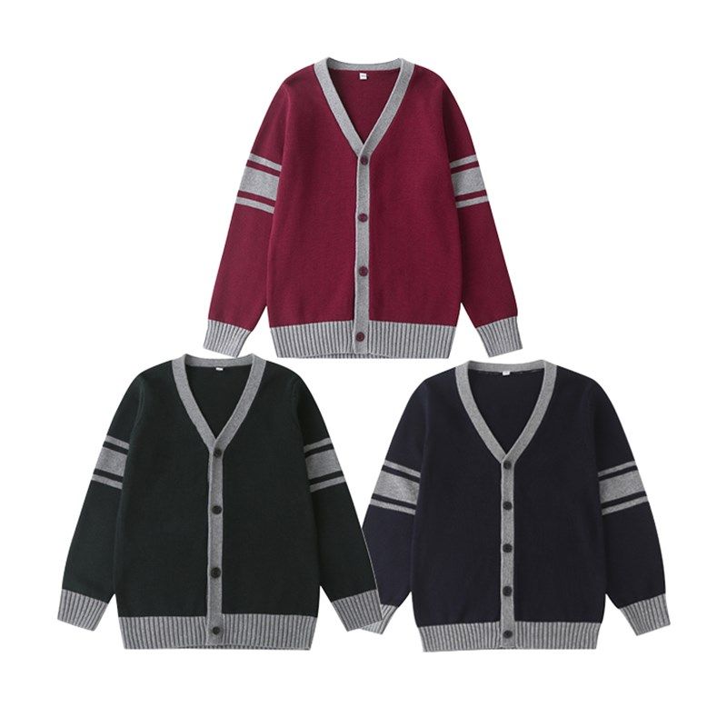 中小学英伦学院风男女童针织外套棉枣红间灰学生校服开衫长袖毛衣,淘宝优惠券,粉丝福利购,淘宝优惠卷