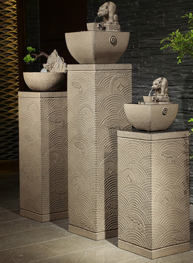 新流水展示柱仿古玄关装饰柱产品陈列展示台落地装饰底座