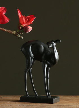 黑色金属铁艺装饰鹿工艺品 欧式复古家居饰品样板间书房