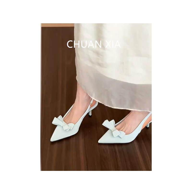 羊皮版！绝美蝴蝶结包头凉鞋女真皮法式尖头单鞋配裙子细跟高跟鞋,淘宝优惠券,粉丝福利购,淘宝优惠卷