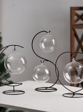 促销创意玻璃水培花瓶 微景观植物婚庆道具 悬挂吊瓶吊球铁架摆件