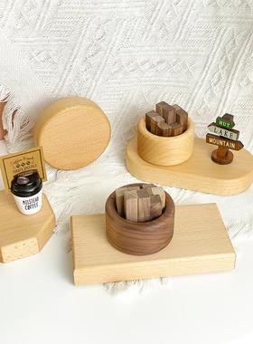 榉木DIY手工车载中控台装饰模型玩偶造景微缩模型实木底座展示台