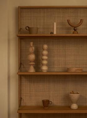 野作几何木雕艺术装饰摆饰中古现代侘寂壁龛拍摄道具雕塑实木木头