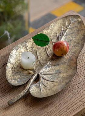 法式复古做旧金属叶子小果盘饰品墙上挂件工艺品