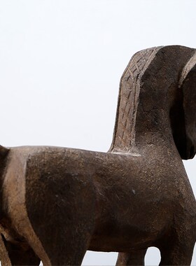 青石汉马新复古玄关条案搭配酒柜装饰品艺术石头工艺品