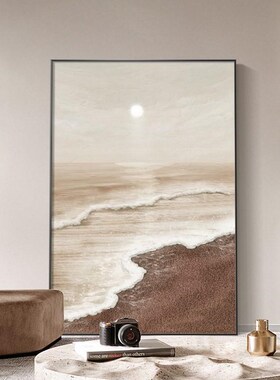 侘寂风客挂画海浪肌幅理画玄关装饰画厅巨油画沙发背景墙落地