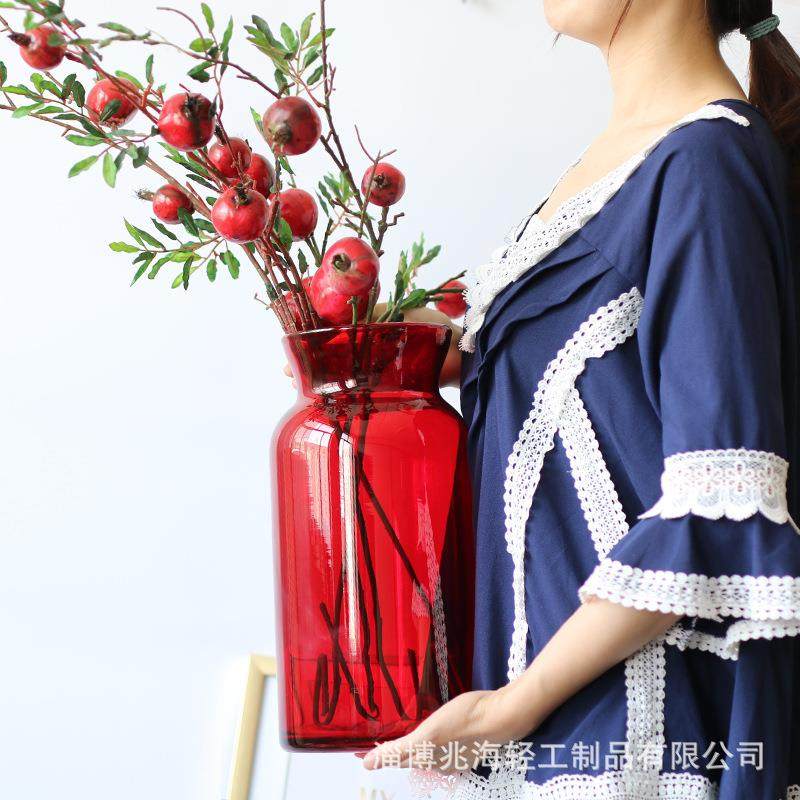 特大号轻奢大红色玻璃花瓶富贵竹百合水培插花花器新年家居装饰品,淘宝优惠券,粉丝福利购,淘宝优惠卷