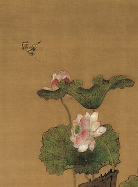 明陈洪绶荷鸳鸯图真迹复制艺术微喷古画卷轴画鸟装饰画临摹