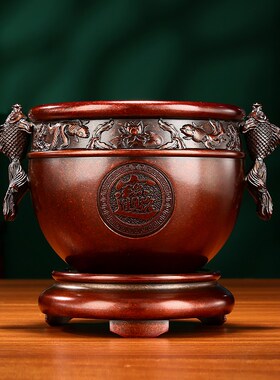 黄铜聚宝盆福鱼进宝缸客厅业乔迁礼品