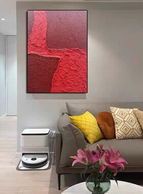 手绘油画红星照抽象肌理饰画红色画玄客厅走廊过道画