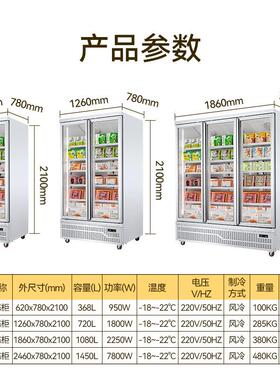 冷冻展示柜商用急冻肉类榴莲牛肉雪糕超市立式冷柜单开门冰柜定制