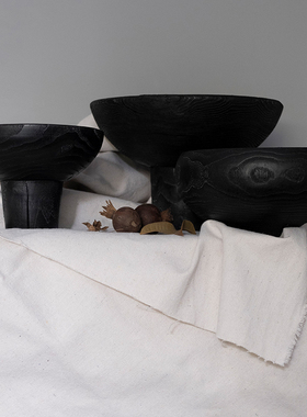 后弄侘寂风复古黑色碳化木盘器果盘酒店民宿软装饰品