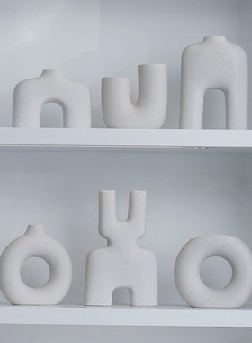 素烧复古家居中古艺术现代装饰侘寂风陶瓷瓶白色器