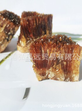 弘晶远水晶 天然琥珀色方解石矿标 琥珀色原石原矿矿标摆件