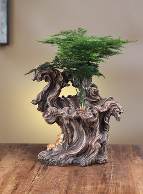 创意微景观造景树脂仿树桩盆饰绿植室内