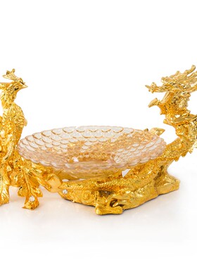 金色龙凤果盘摆台 酒店奢刺身盘架 欧式树脂盘底座