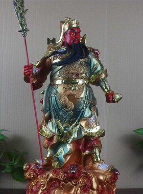 黄铜关公摆件黄铜彩绘横刀关二爷关羽武财神神像家居客厅招财摆件