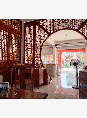 实木月亮门月洞门过道屏风 仿古门 栏杆格雕挂落背景墙