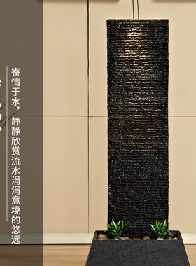 智能六六大顺喷泉流水循环水大型客厅落地水景水幕墙工艺品