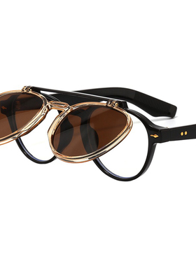 小众翻盖朋克墨镜UV400防紫外线辐射配近视朋克风翡翠绿太阳眼镜