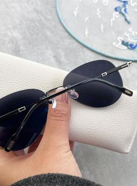 男士墨镜可配有带度数的太阳镜无框超轻近视太阳眼镜飞行员蛤蟆镜