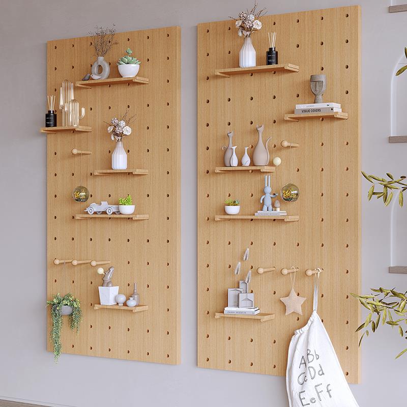 Solid wood hole board as wall decoration partition, storage rack, entry wooden living room entrance storage rack